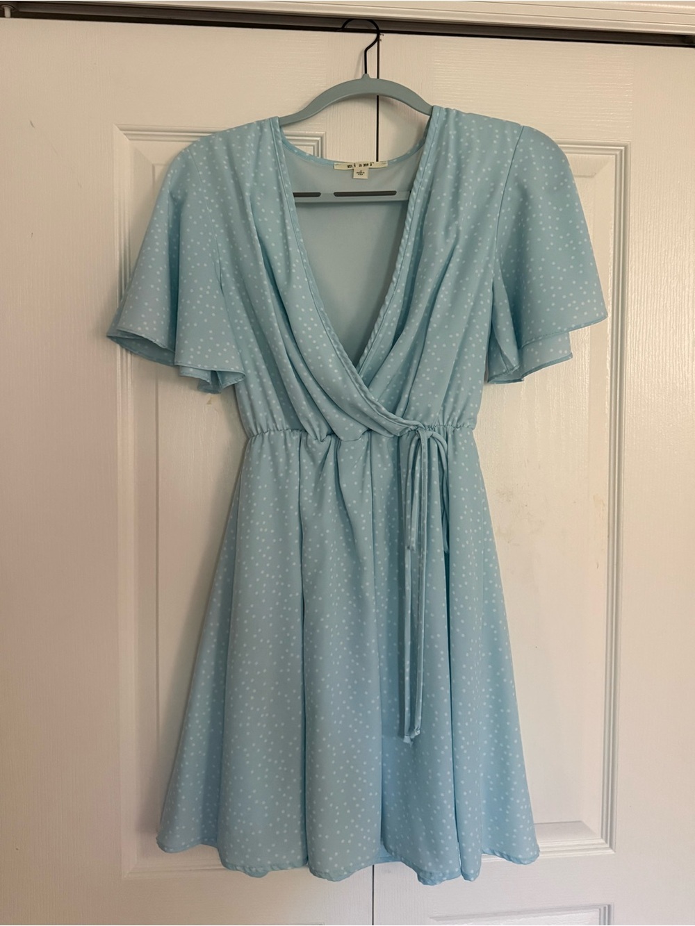 Miami Light Blue Polka Dot Wrap-Style Dress